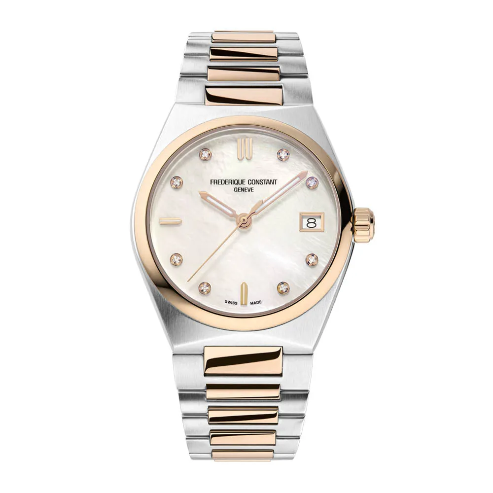 Frederique Constant Women's Watch Silver/Rose Gold Tone Case Silver Dial Quartz Watch