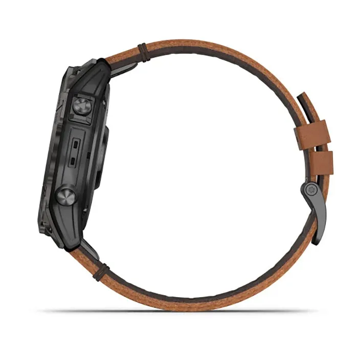 Garmin Epix Pro Gen 2 Sapphire Edition 51mm Carbon Gray DLC Titanium Chestnut Leather Graphite Silicone Full Display Watch - 010-02804-30