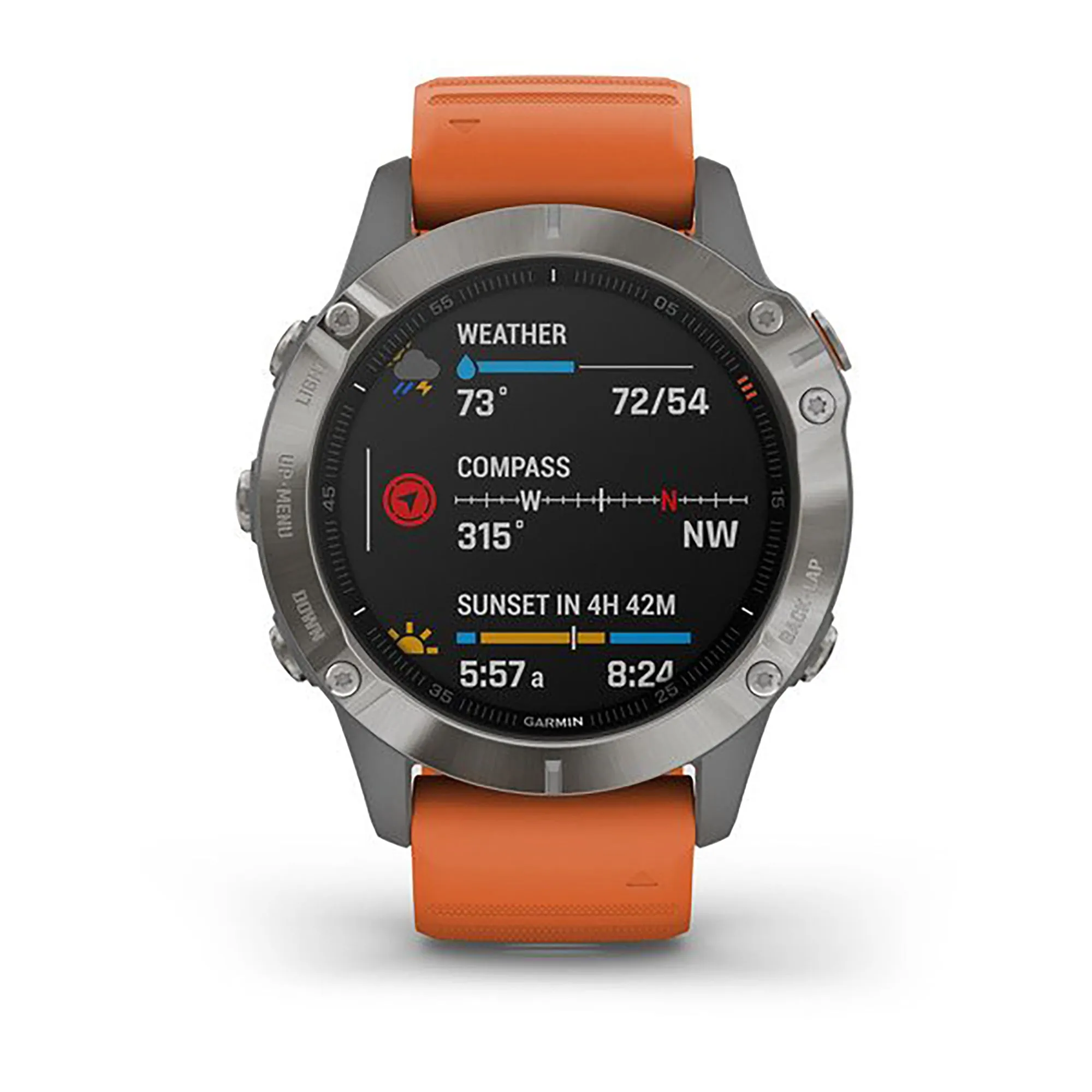 Garmin Fenix 6 Silicone Orange Strap Full Color Display Dial Watch - 010-02158-14