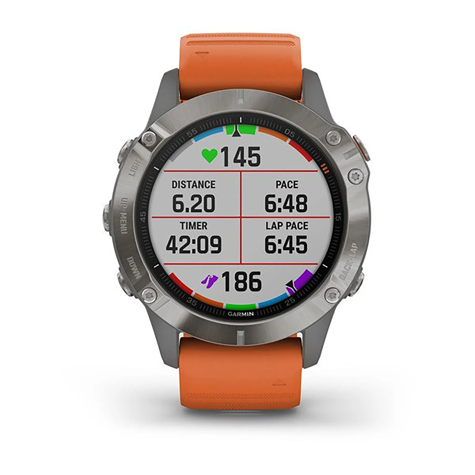 Garmin Fenix 6 Silicone Orange Strap Full Color Display Dial Watch - 010-02158-14