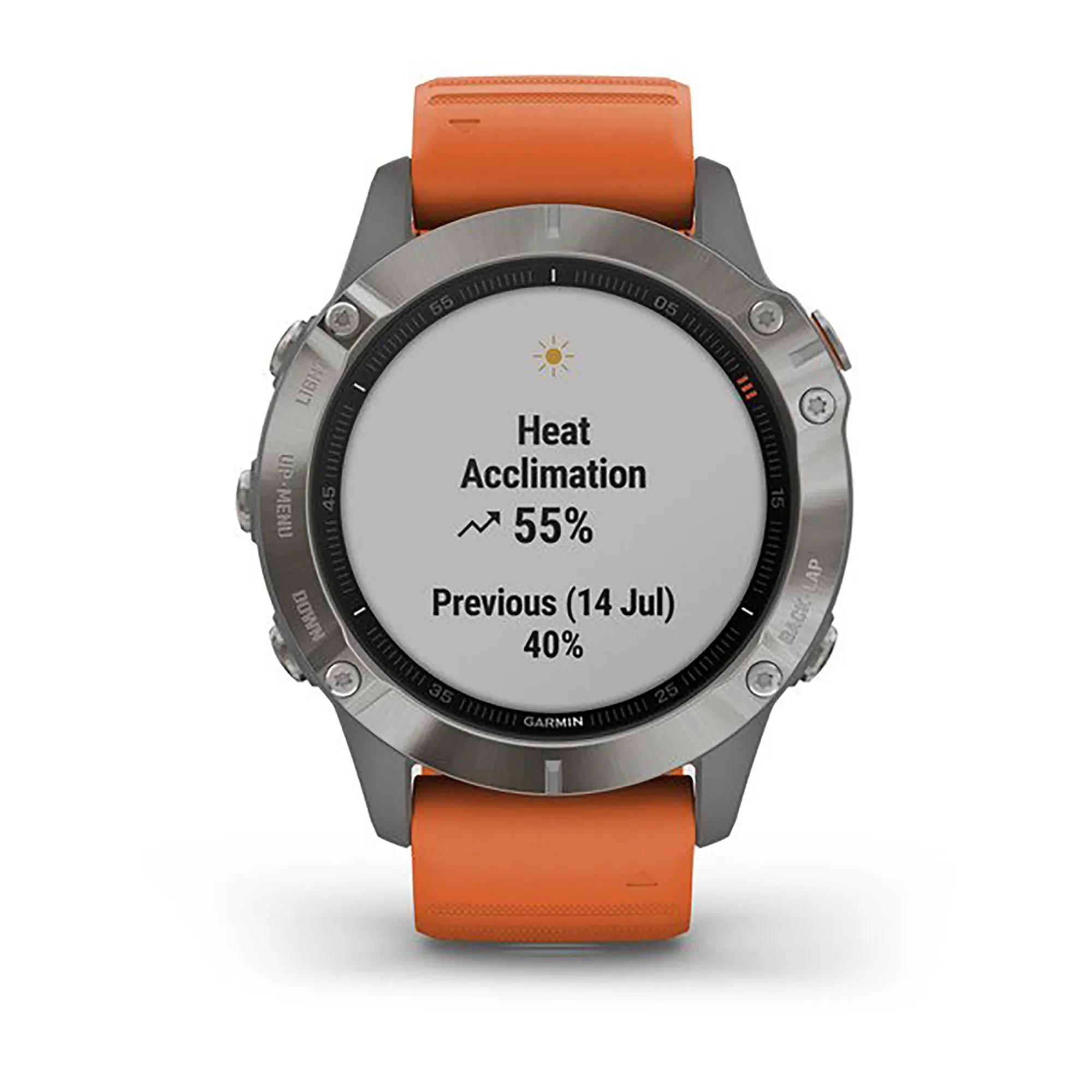 Garmin Fenix 6 Silicone Orange Strap Full Color Display Dial Watch - 010-02158-14