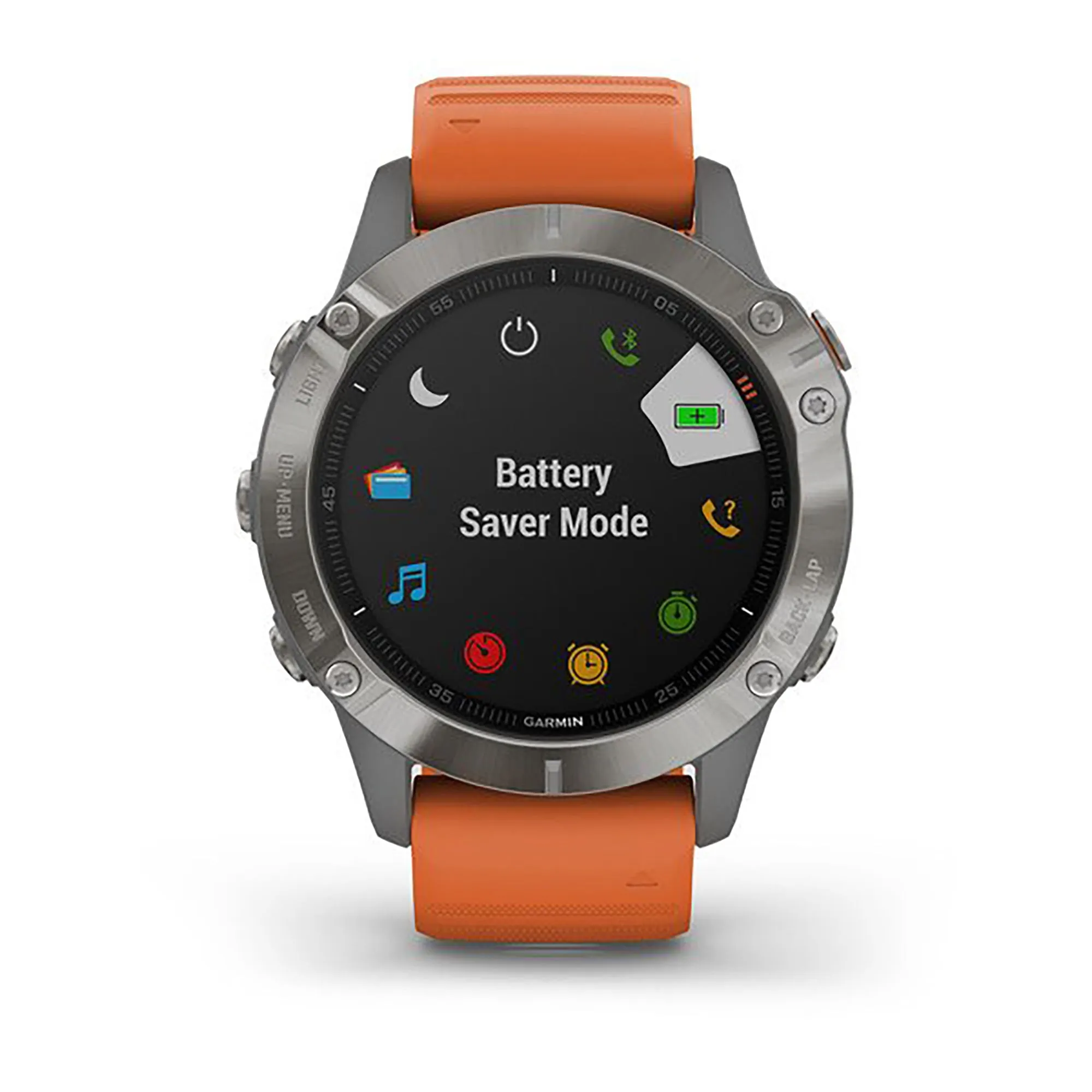 Garmin Fenix 6 Silicone Orange Strap Full Color Display Dial Watch - 010-02158-14