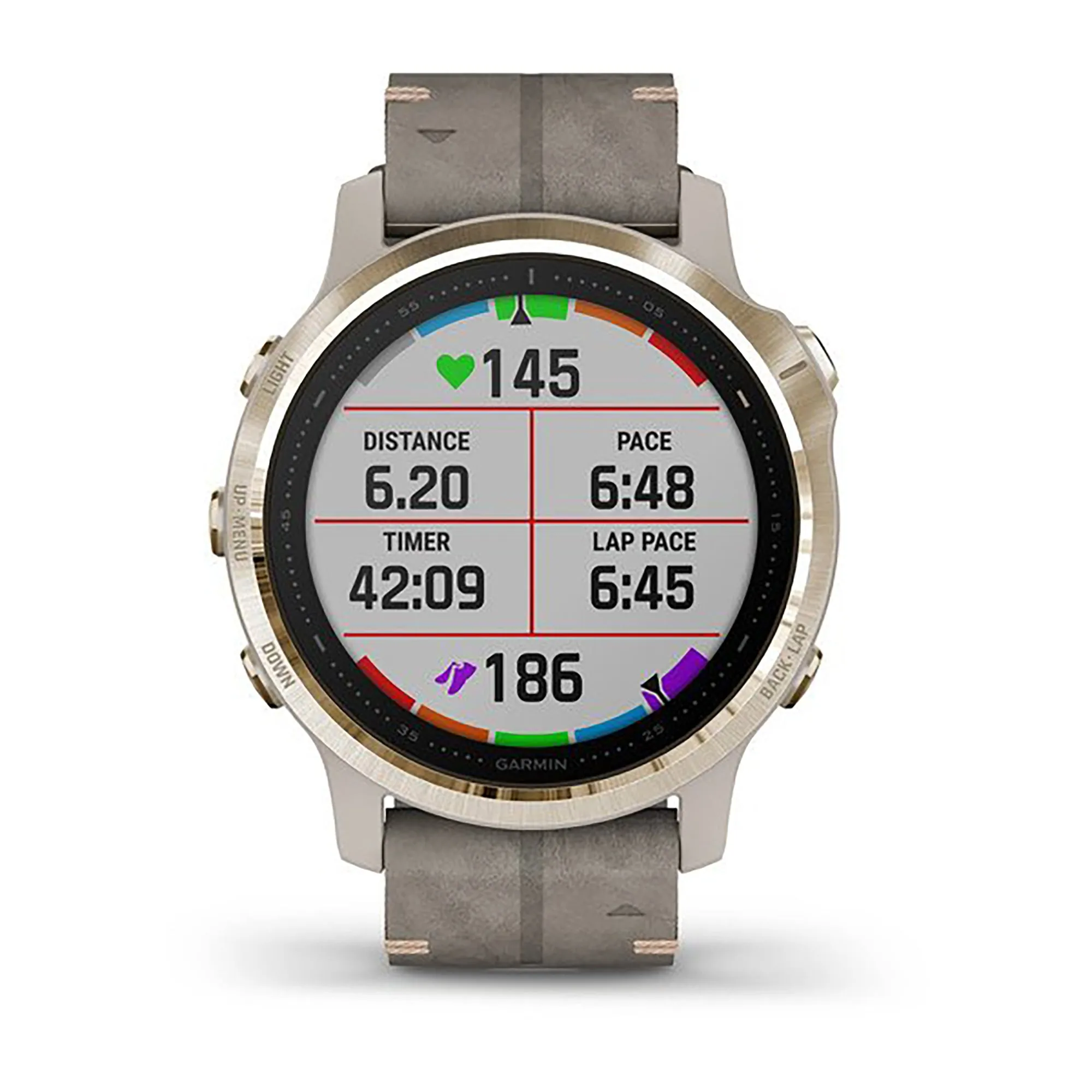 Garmin Fenix 6S Leather Gray Strap Full Color Display Dial Watch - 010-02159-40