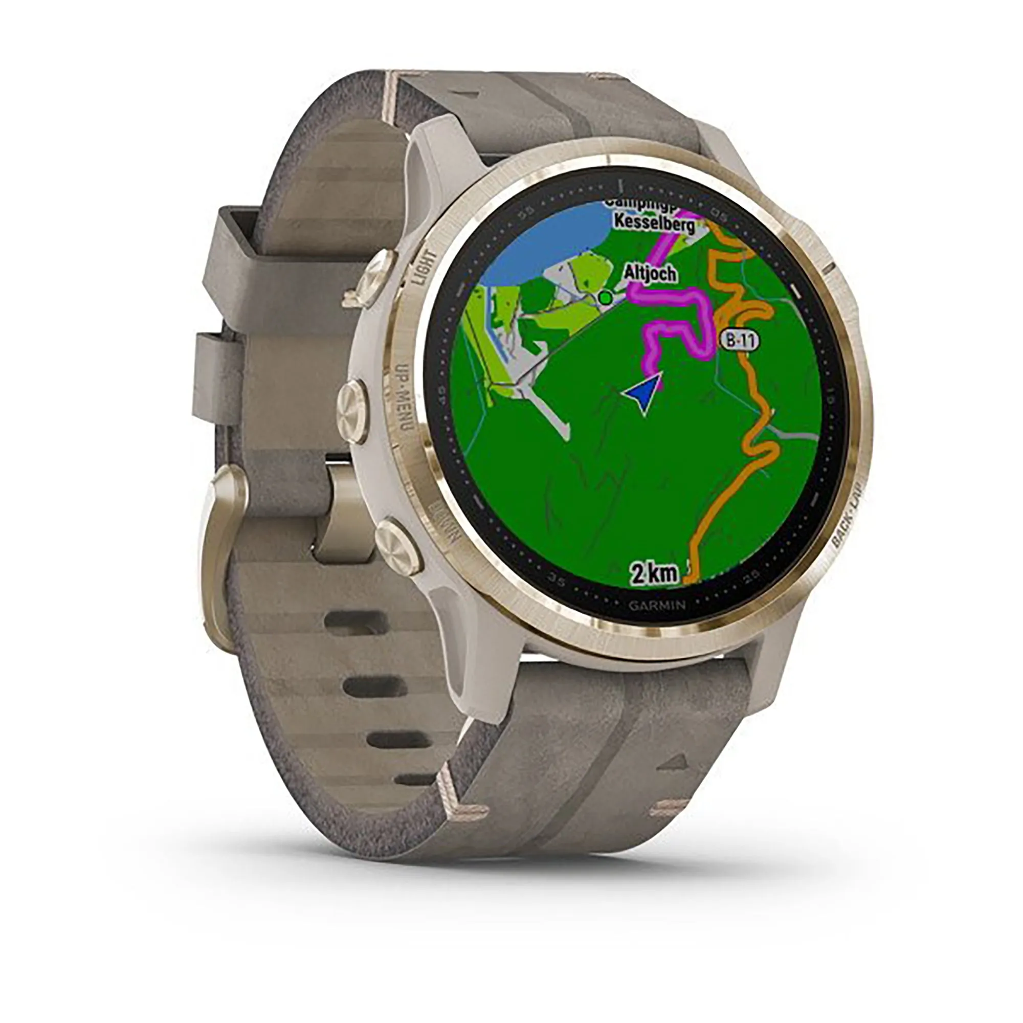 Garmin Fenix 6S Leather Gray Strap Full Color Display Dial Watch - 010-02159-40