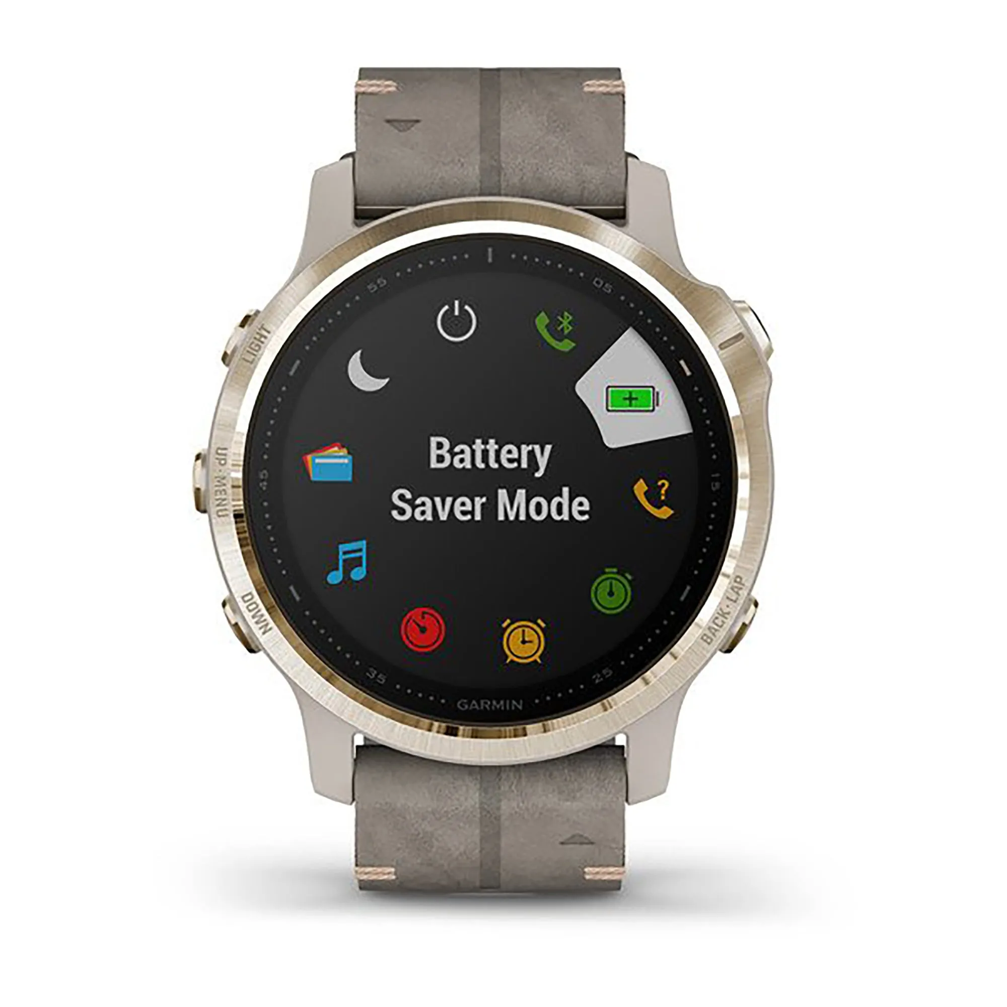 Garmin Fenix 6S Leather Gray Strap Full Color Display Dial Watch - 010-02159-40