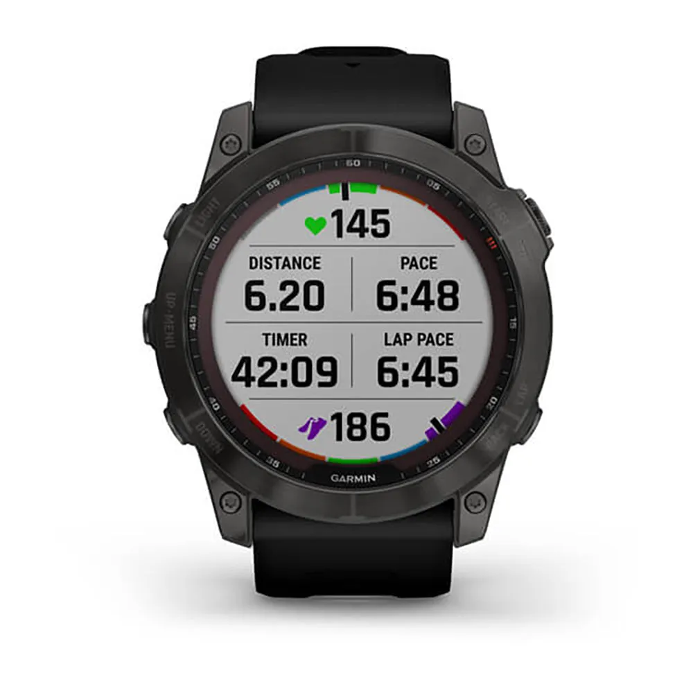 Garmin Fenix 7X Sapphire Carbon Gray Ti W Silcone Band Full Color Display Watch - 010-02541-11