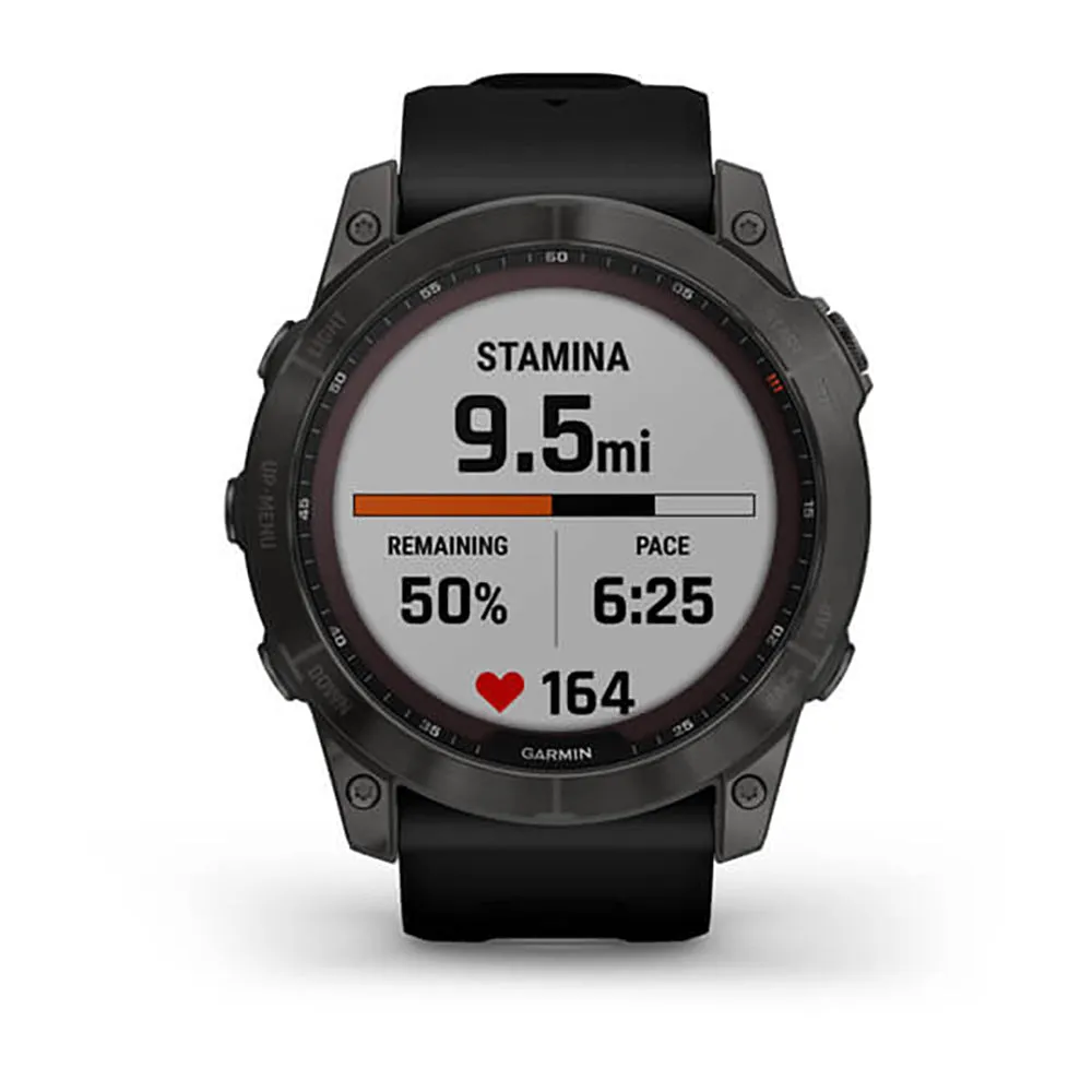 Garmin Fenix 7X Sapphire Carbon Gray Ti W Silcone Band Full Color Display Watch - 010-02541-11