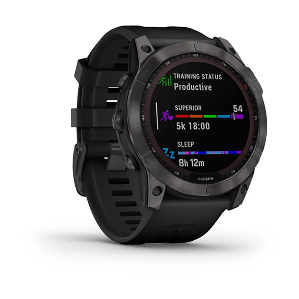 Garmin Fenix 7X Sapphire Carbon Gray Ti W Silcone Band Full Color Display Watch - 010-02541-11
