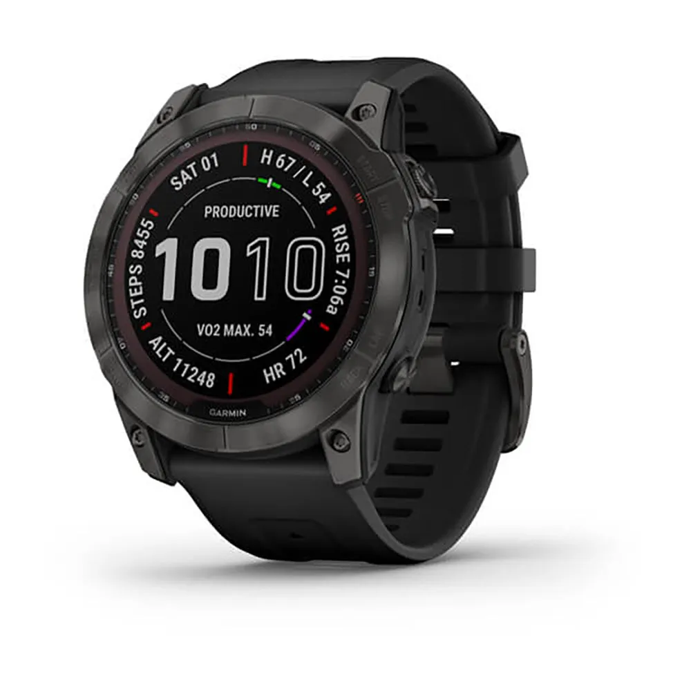 Garmin Fenix 7X Sapphire Carbon Gray Ti W Silcone Band Full Color Display Watch - 010-02541-11