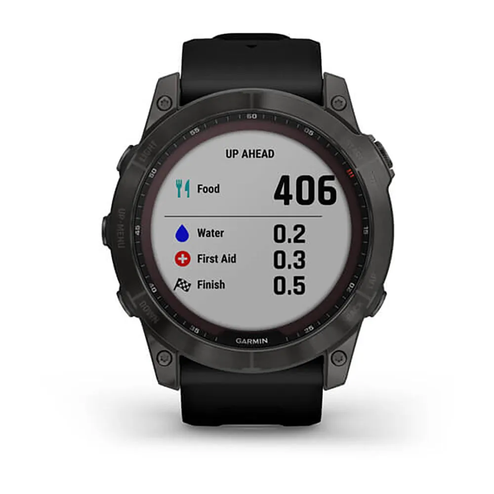 Garmin Fenix 7X Sapphire Carbon Gray Ti W Silcone Band Full Color Display Watch - 010-02541-11