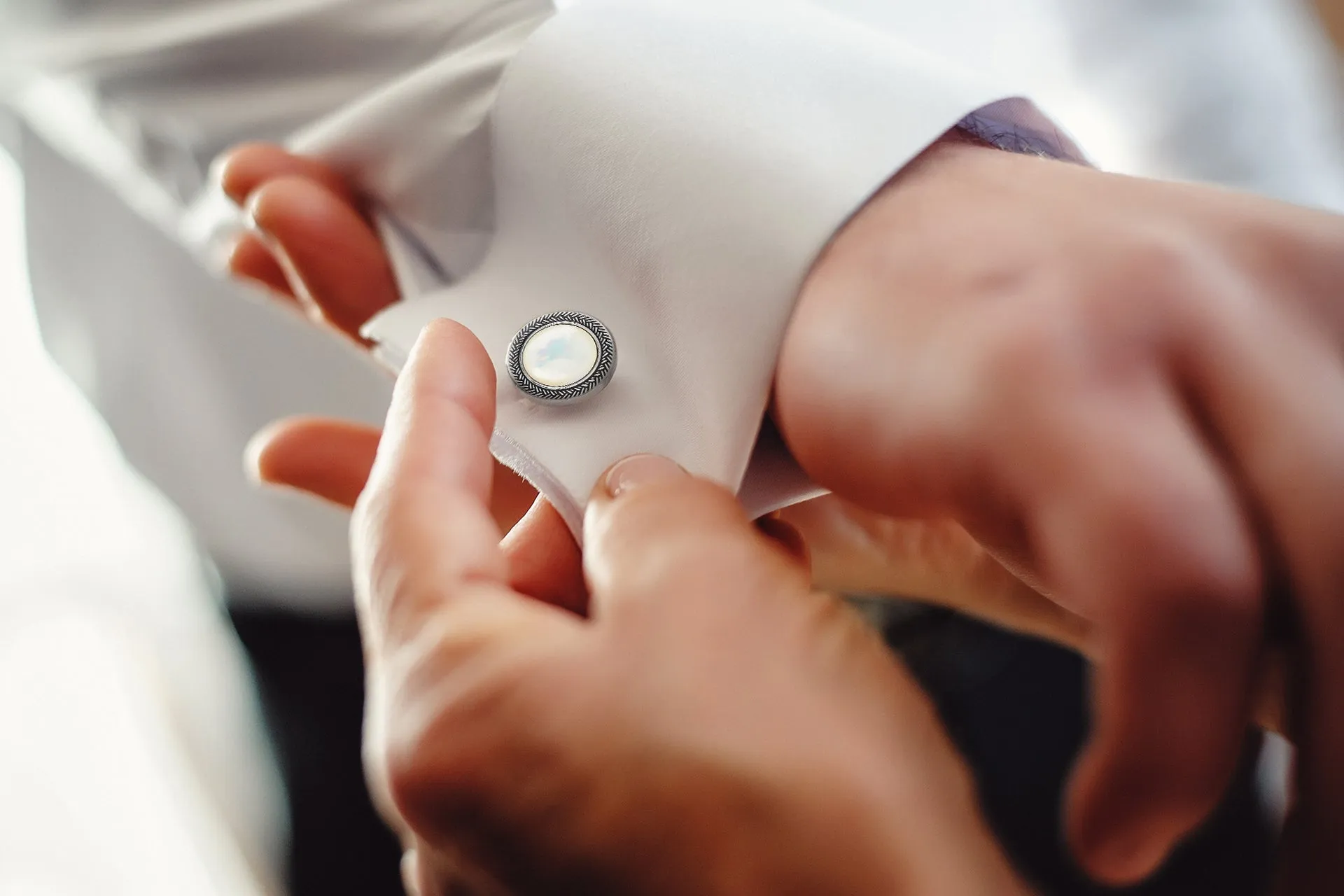 Gemstone Round Cufflinks with Antique Silver Braided Border