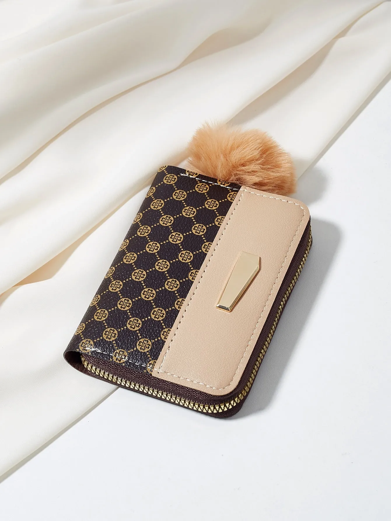 Geometric Color Blocking Wallet And Card Holder - Khaki