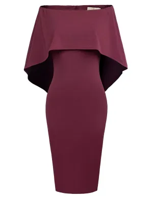 GRACE KARIN Women Off Shoulder Batwing Cape Midi Dress