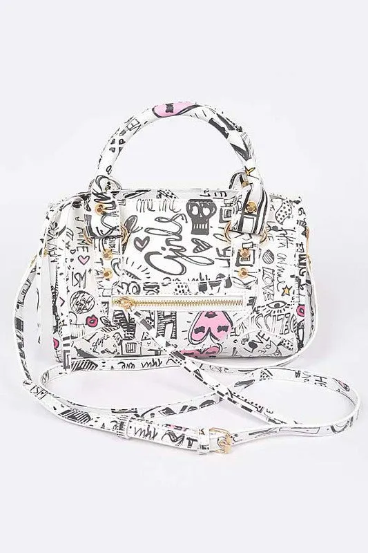 Graffiti Handle Purse In White