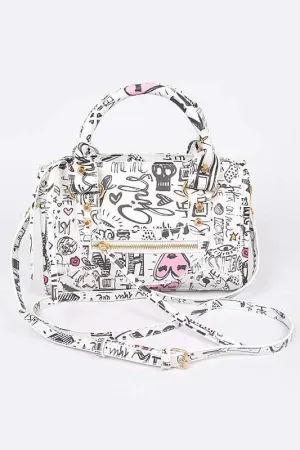 Graffiti Handle Purse In White