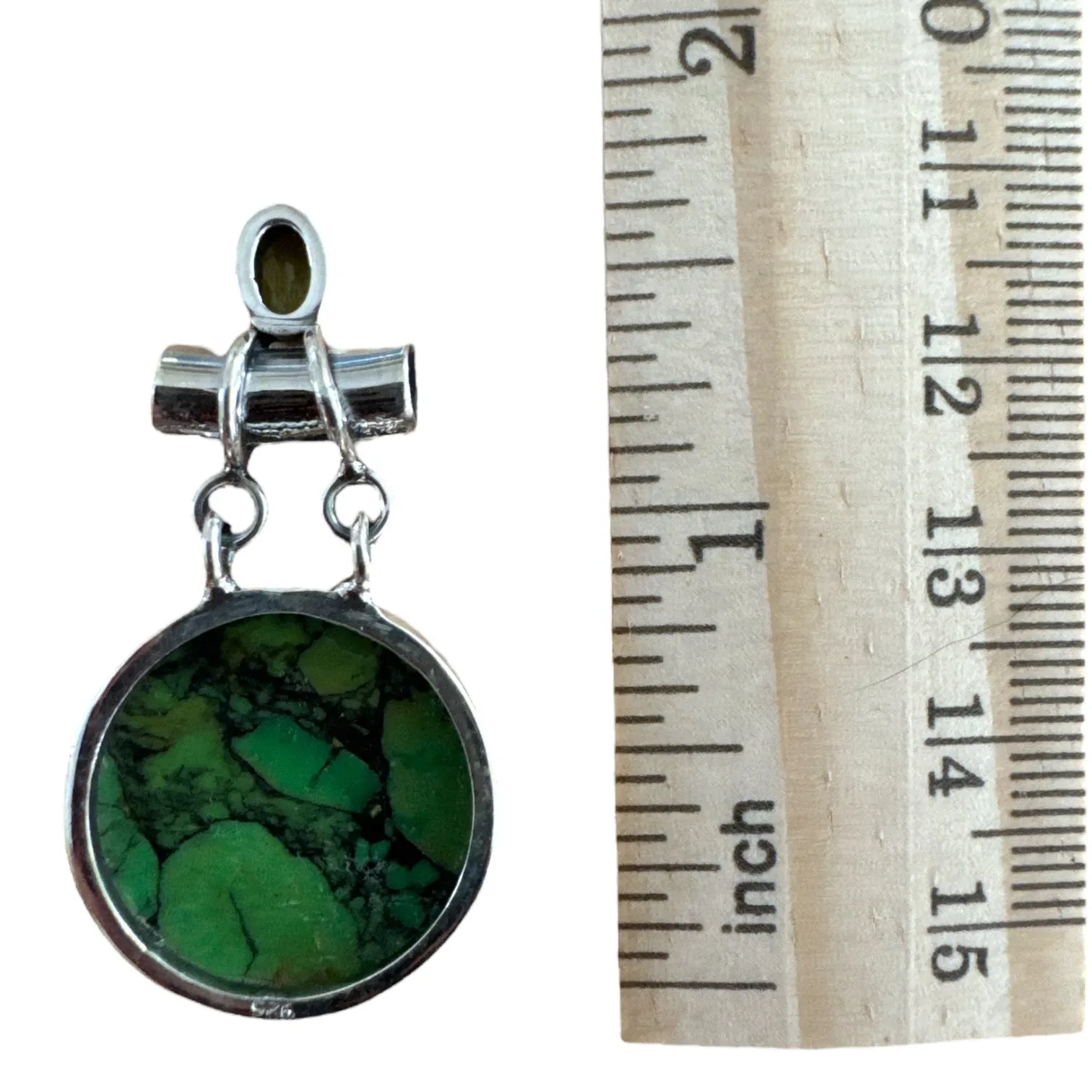 Green Mojave Turquoise & Peridot Solid 925 Sterling Silver Pendant