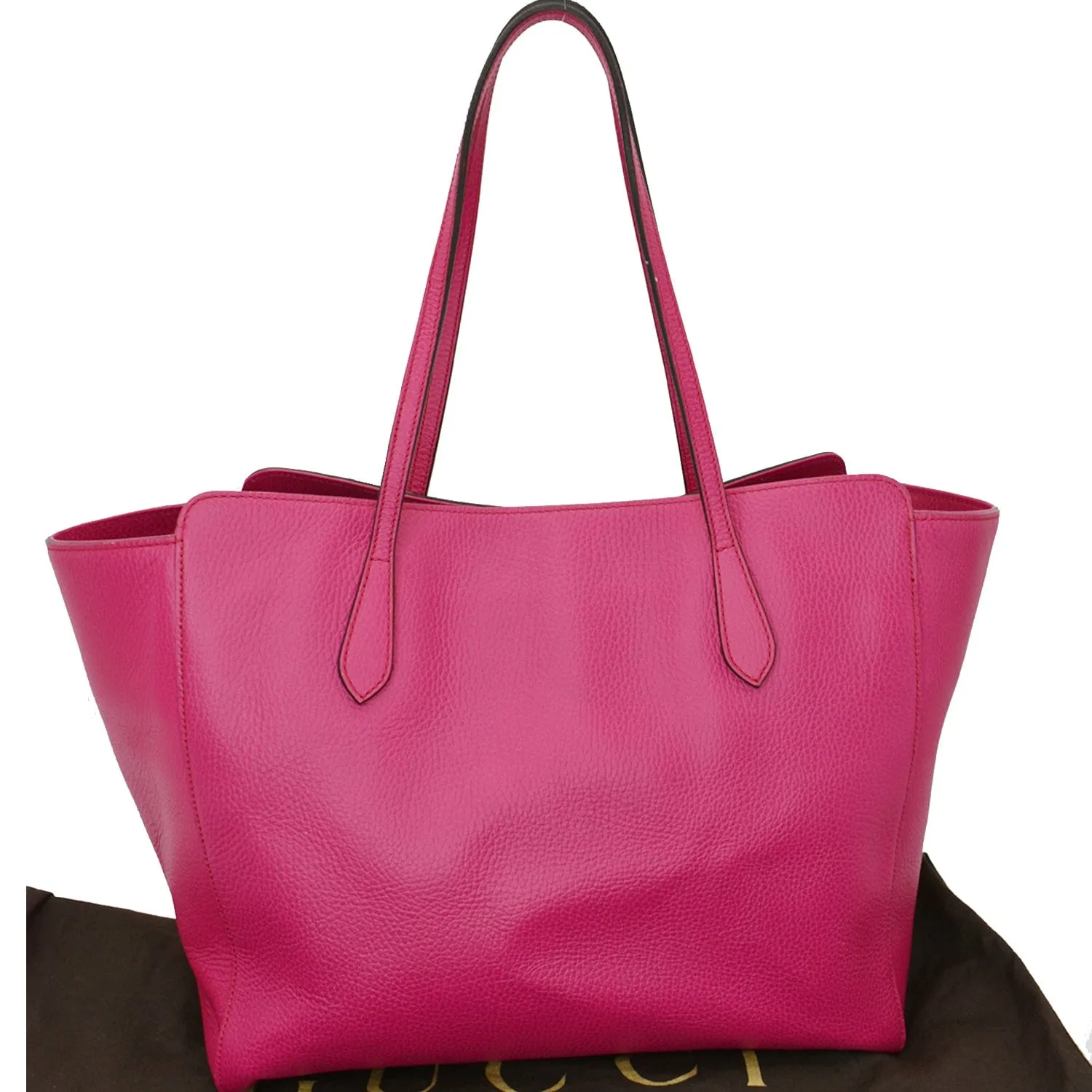 GUCCI Swing Medium Pebbled Leather Tote Bag Pink 354397