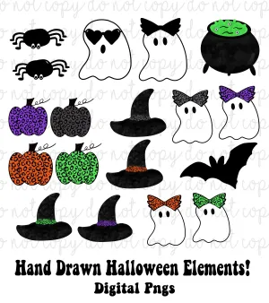 Hand Drawn Halloween Clipart Design Elements