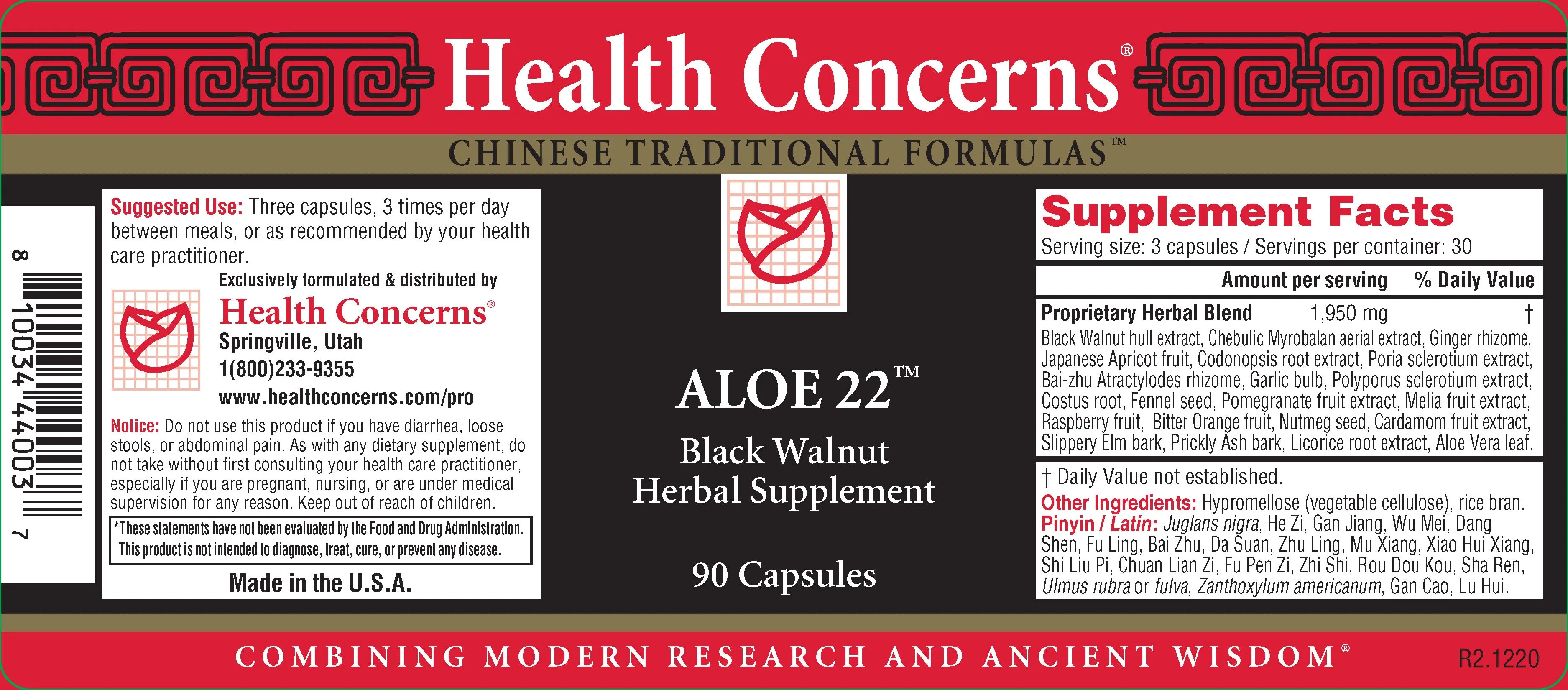Health Concerns, Aloe 22, 90 ct