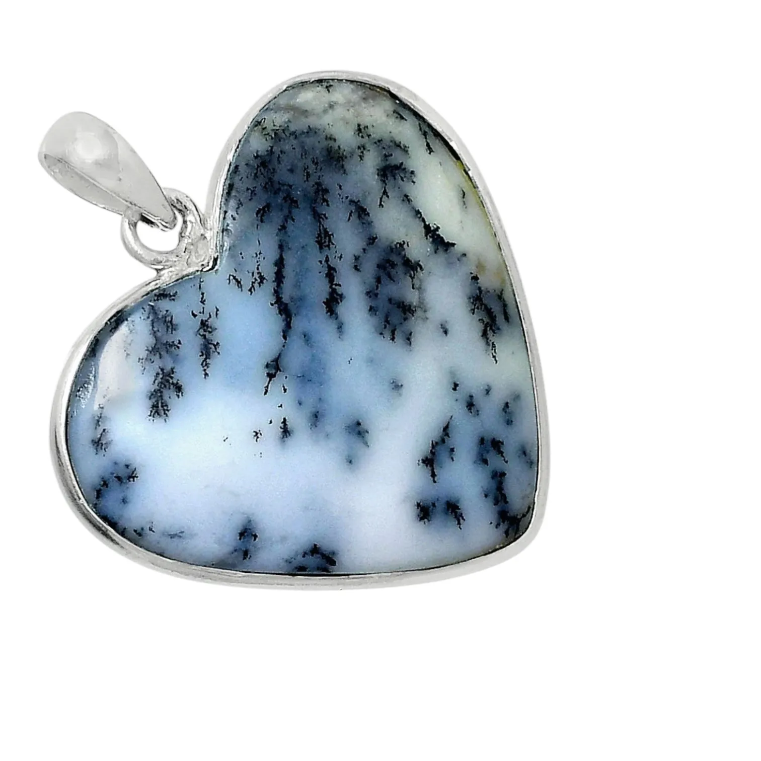 HEART Dendritic Opal Solid 925 Sterling Silver Pendant