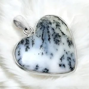 HEART Dendritic Opal Solid 925 Sterling Silver Pendant