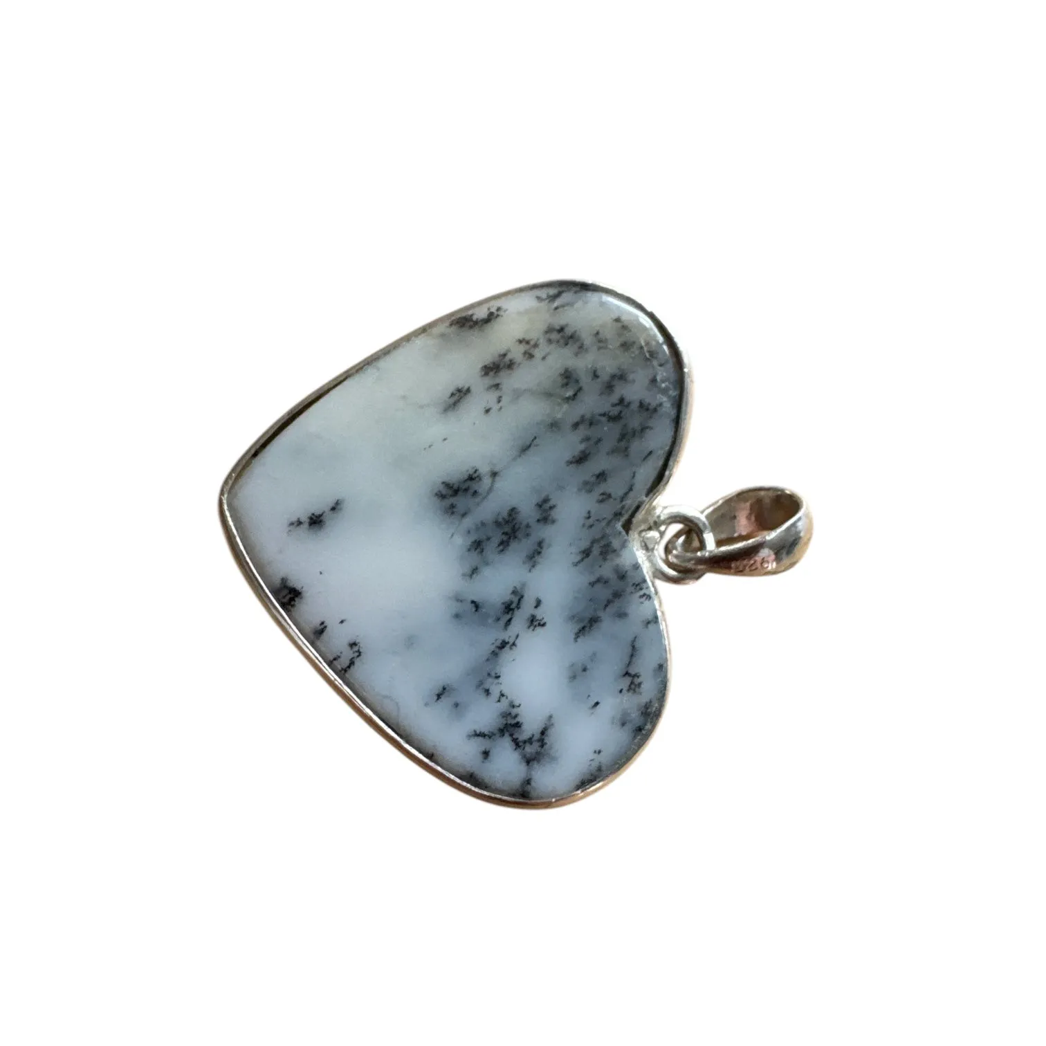 HEART Dendritic Opal Solid 925 Sterling Silver Pendant