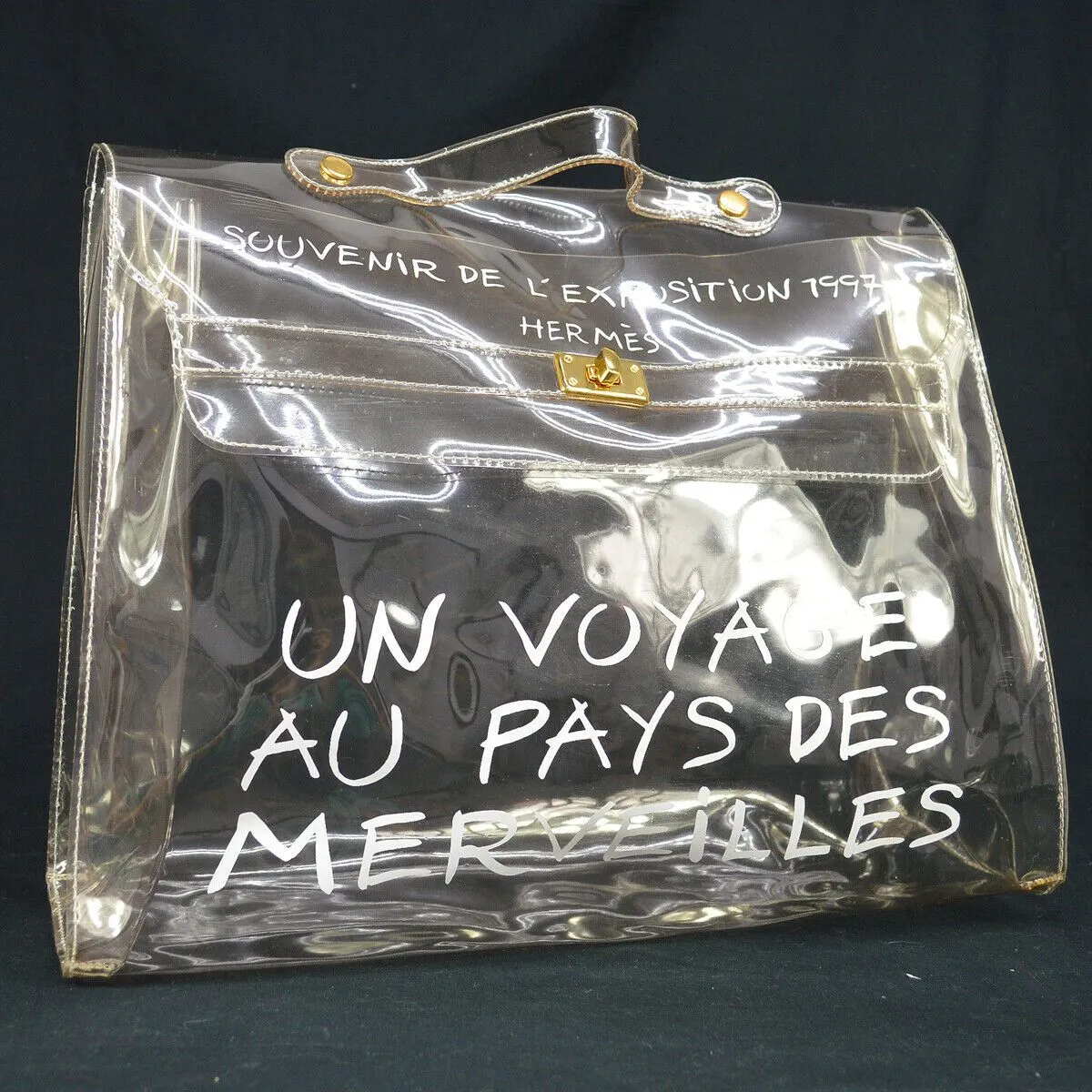 HERMES Vinyl Kelly Beach Hand Bag Purse SOUVENIR DE L'EXPOSITION 1997 01031