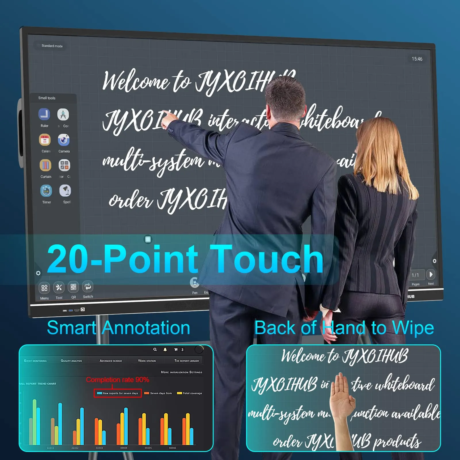 Interactive Whiteboard, 86inch Smart Board with 4K UHD Touch Screen Flat Panel, All in One Digital Electronic Whiteboard Built in Dual System for Conference