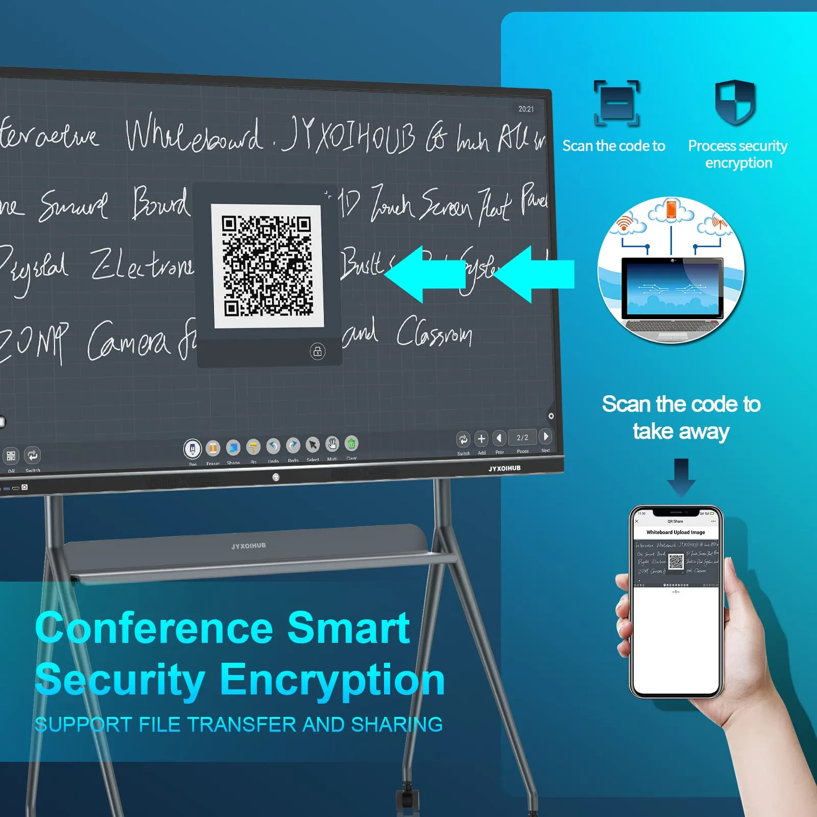 Interactive Whiteboard, 86inch Smart Board with 4K UHD Touch Screen Flat Panel, All in One Digital Electronic Whiteboard Built in Dual System for Conference