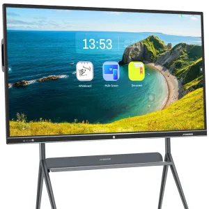 Interactive Whiteboard, 86inch Smart Board with 4K UHD Touch Screen Flat Panel, All in One Digital Electronic Whiteboard Built in Dual System for Conference