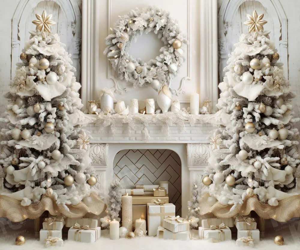 Kate Christmas Elegant Room Fireplace Backdrop for Photography