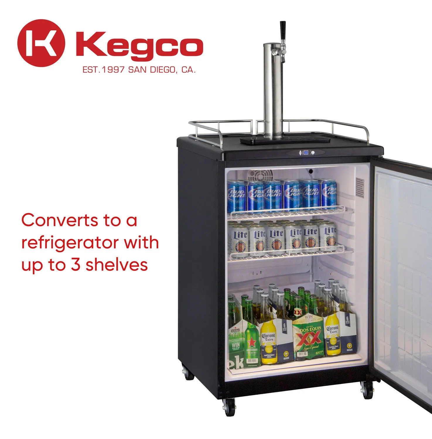 Kegco Full Size Spacious Black Kegerator with Freestanding Cabinet Z163B-1NK