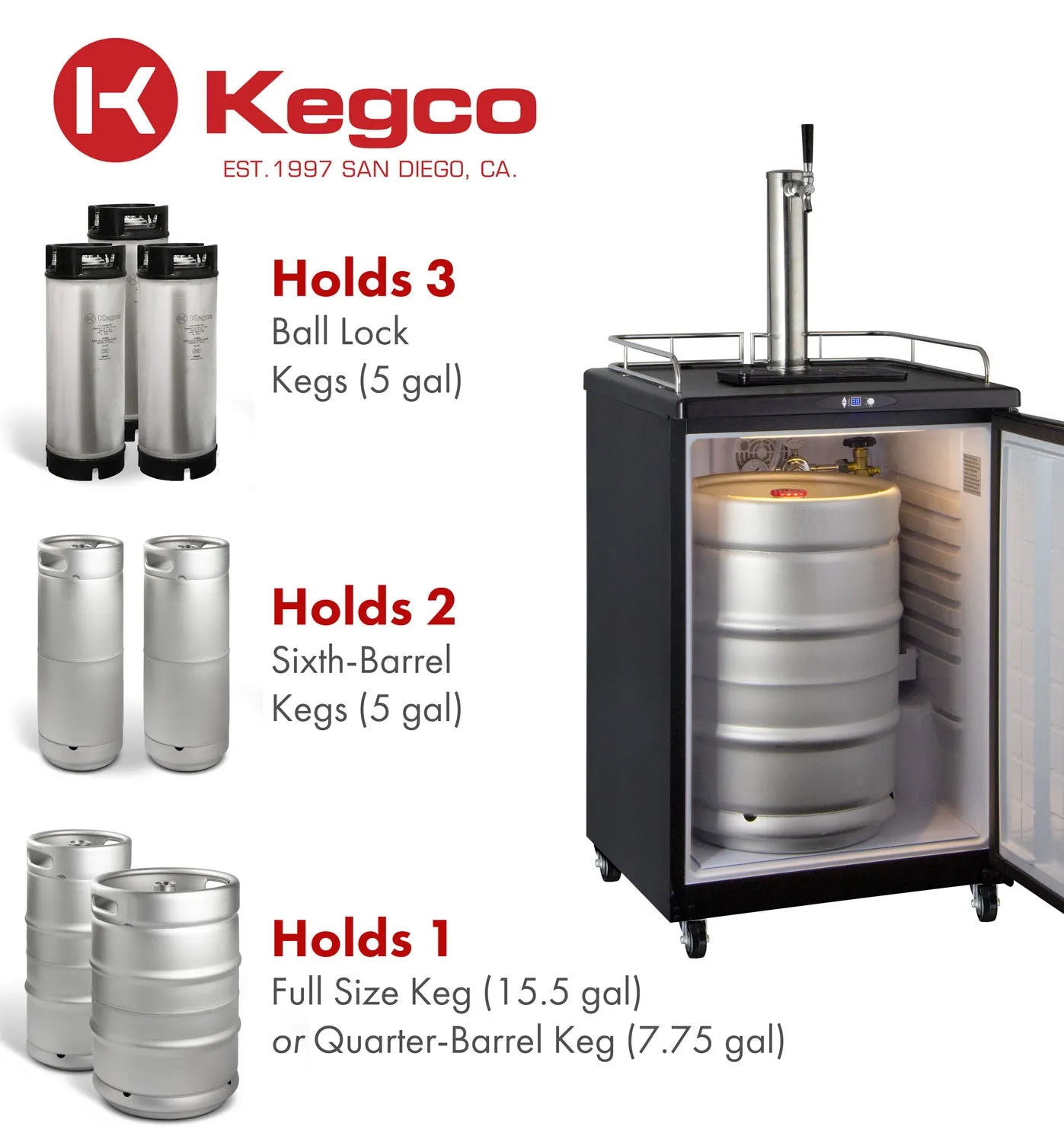 Kegco Full Size Spacious Black Kegerator with Freestanding Cabinet Z163B-1NK
