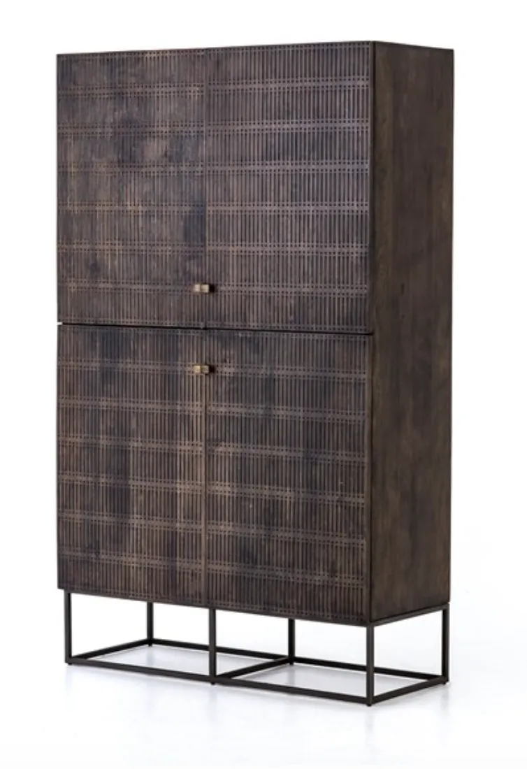 KELBY CABINET, CARVED VINTAGE BROWN