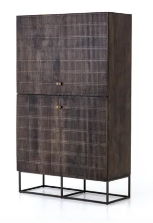KELBY CABINET, CARVED VINTAGE BROWN