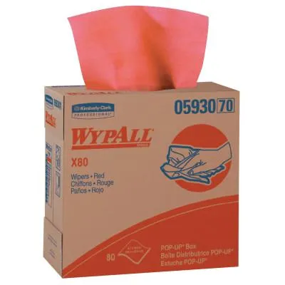 Kimberly-Clark Professional WypAll X80 Towels, Pop-Up Box, Red Hot, 80 per box, 05930