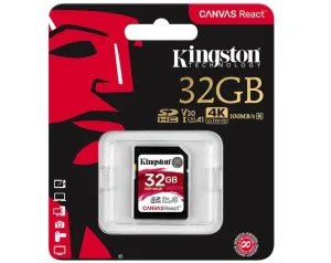 Kingston Sdr/32 Gb Memoria Sd Sdhc Canvas React 100 R 70 W Cl10 Uhs I U3 V30