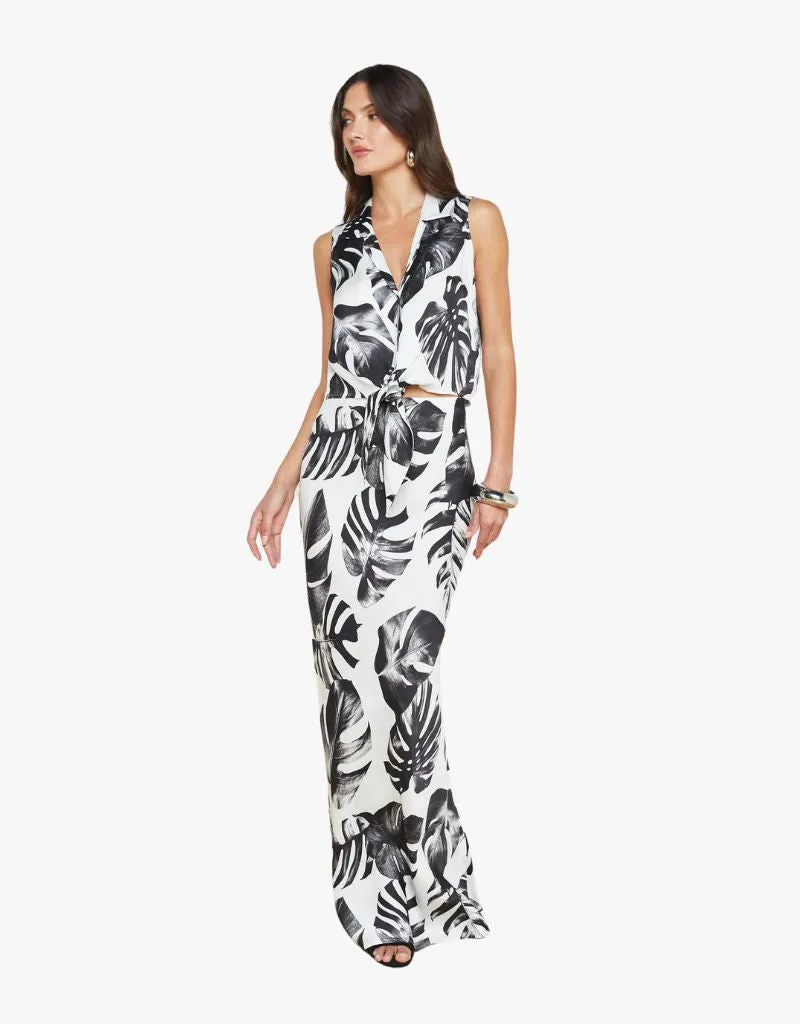 L'agence Amos Tie Front Blouse in Black & White Palm Leaves