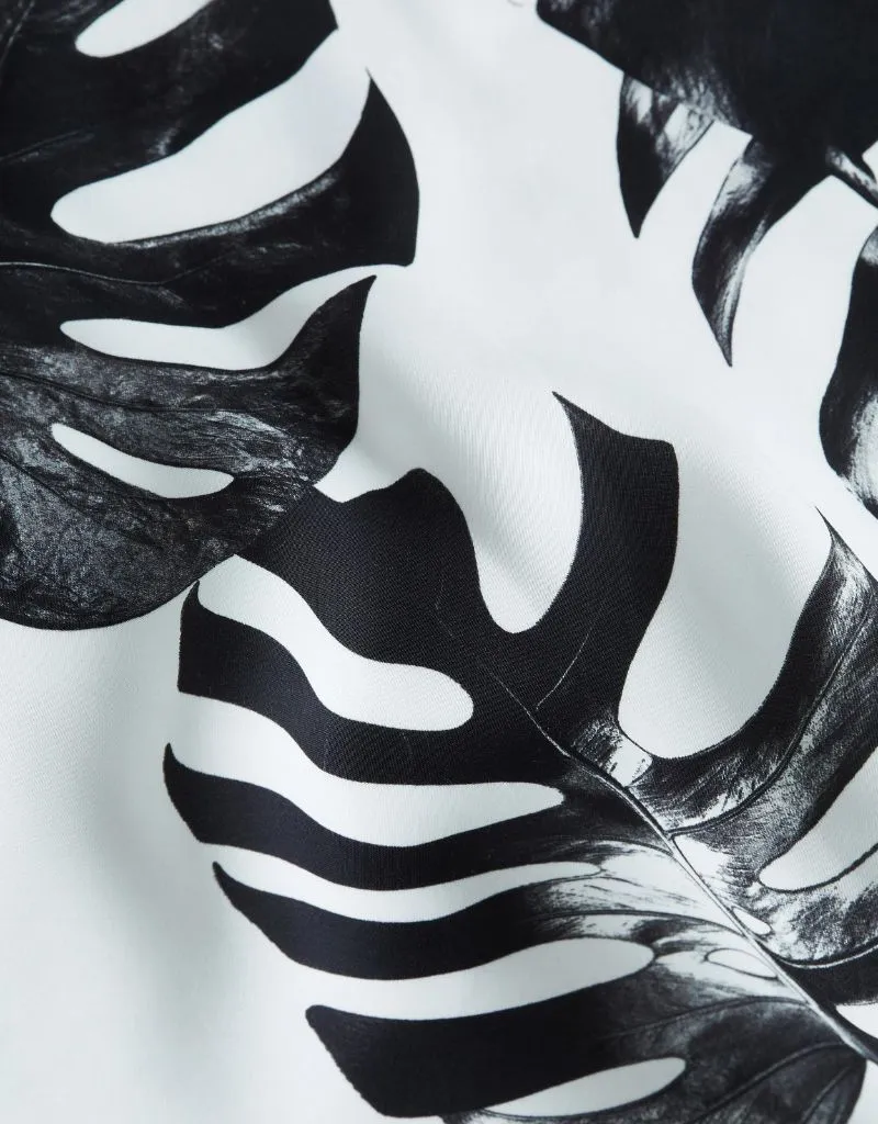 L'agence Amos Tie Front Blouse in Black & White Palm Leaves