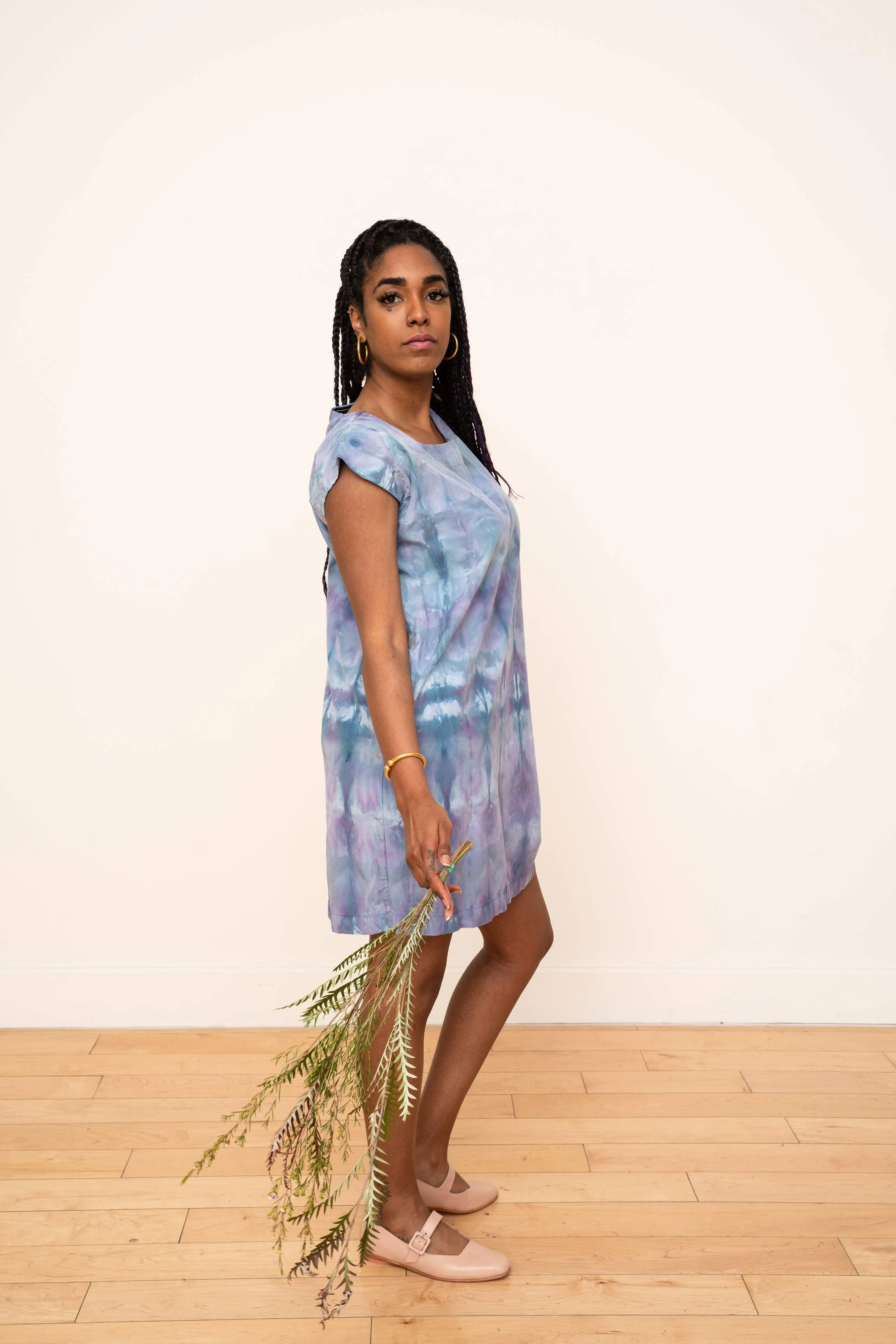 Laguna Silk Shift Dress in Ikat Design (Cool)