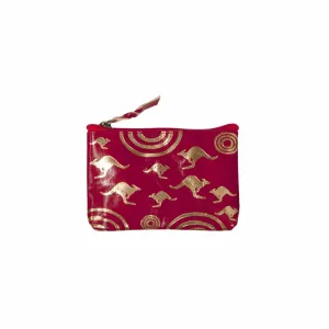 Leather Purse Flying Kangaroos 11x7.5cm