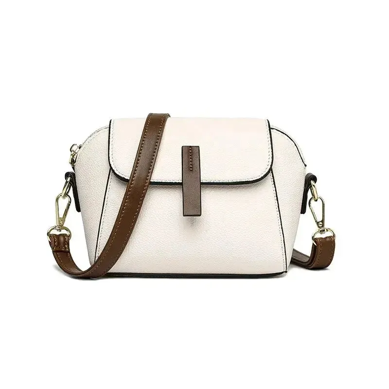 Leather Shoulder Bag For Women Solid Color Flap Crossbody Bag