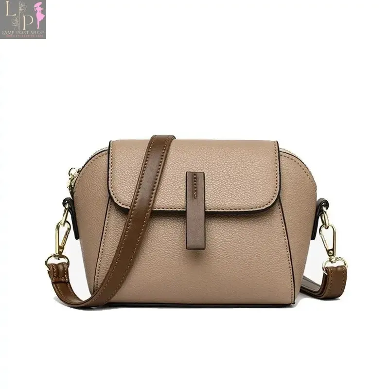 Leather Shoulder Bag For Women Solid Color Flap Crossbody Bag