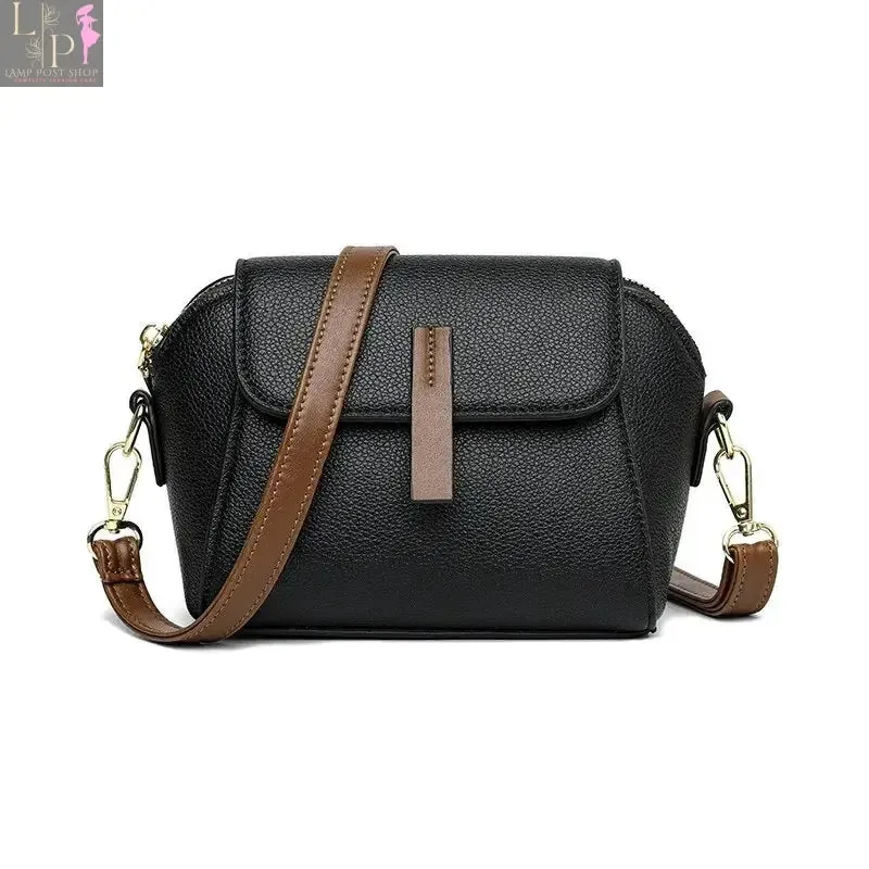 Leather Shoulder Bag For Women Solid Color Flap Crossbody Bag