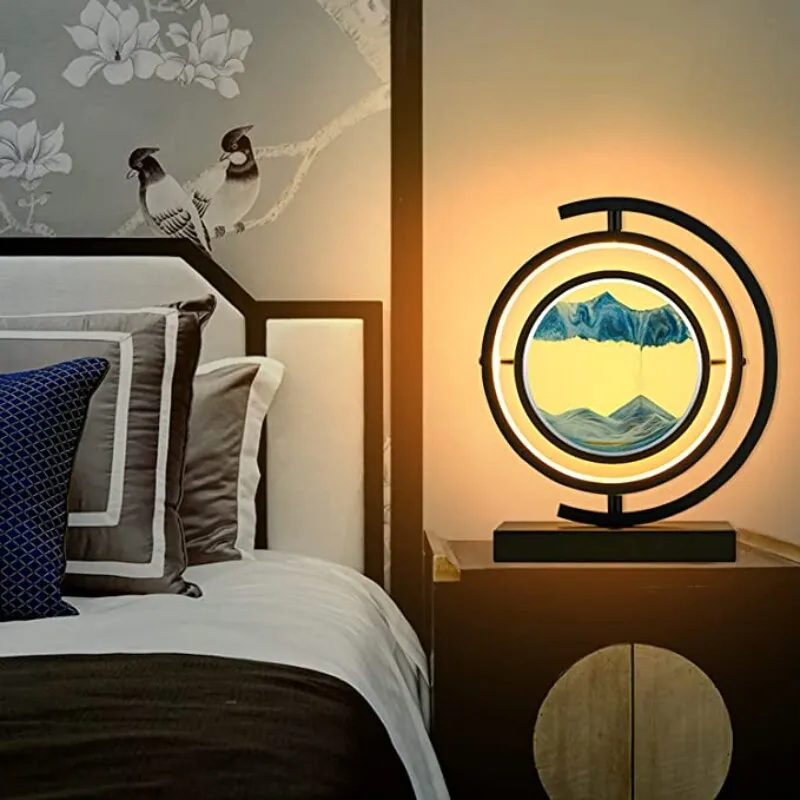 LED Table Lamp Glass Bedside Remote Control Art