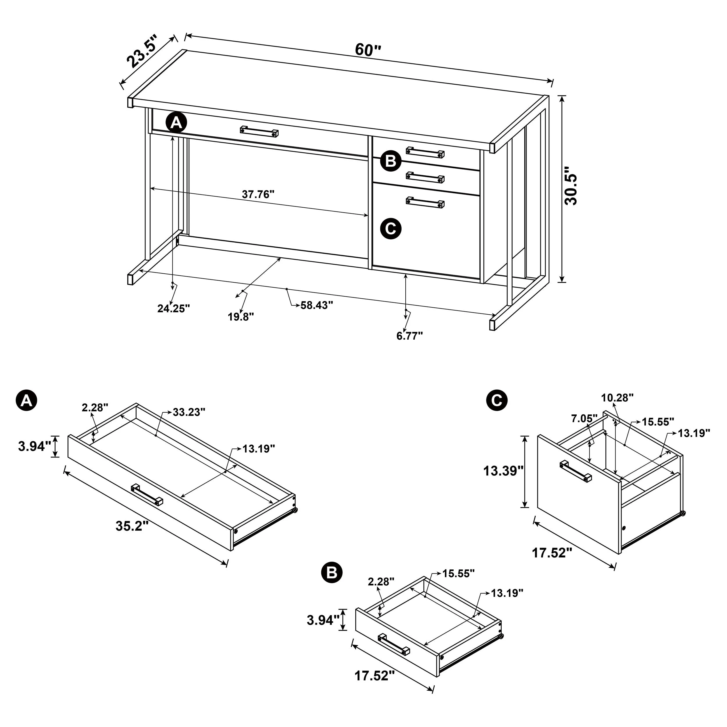 Loomis 60-inch 4-drawer Computer Desk Whitewashed Grey