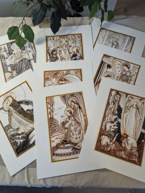 Loreto Embroideries – Print Collection – Set of 8 – 8.5x11" Vintage Catholic Art Prints – Archival Quality