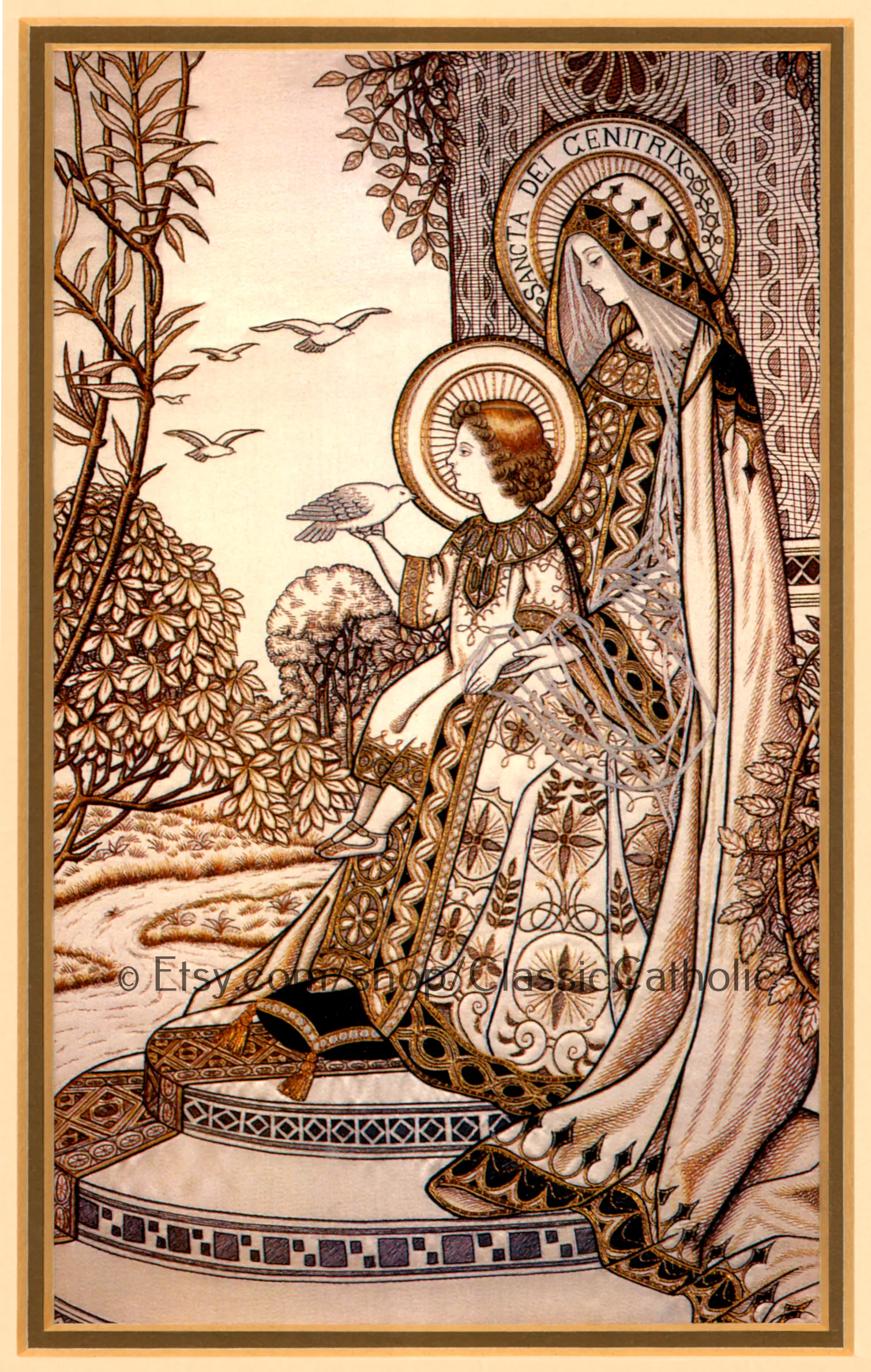Loreto Embroideries – Print Collection – Set of 8 – 8.5x11" Vintage Catholic Art Prints – Archival Quality