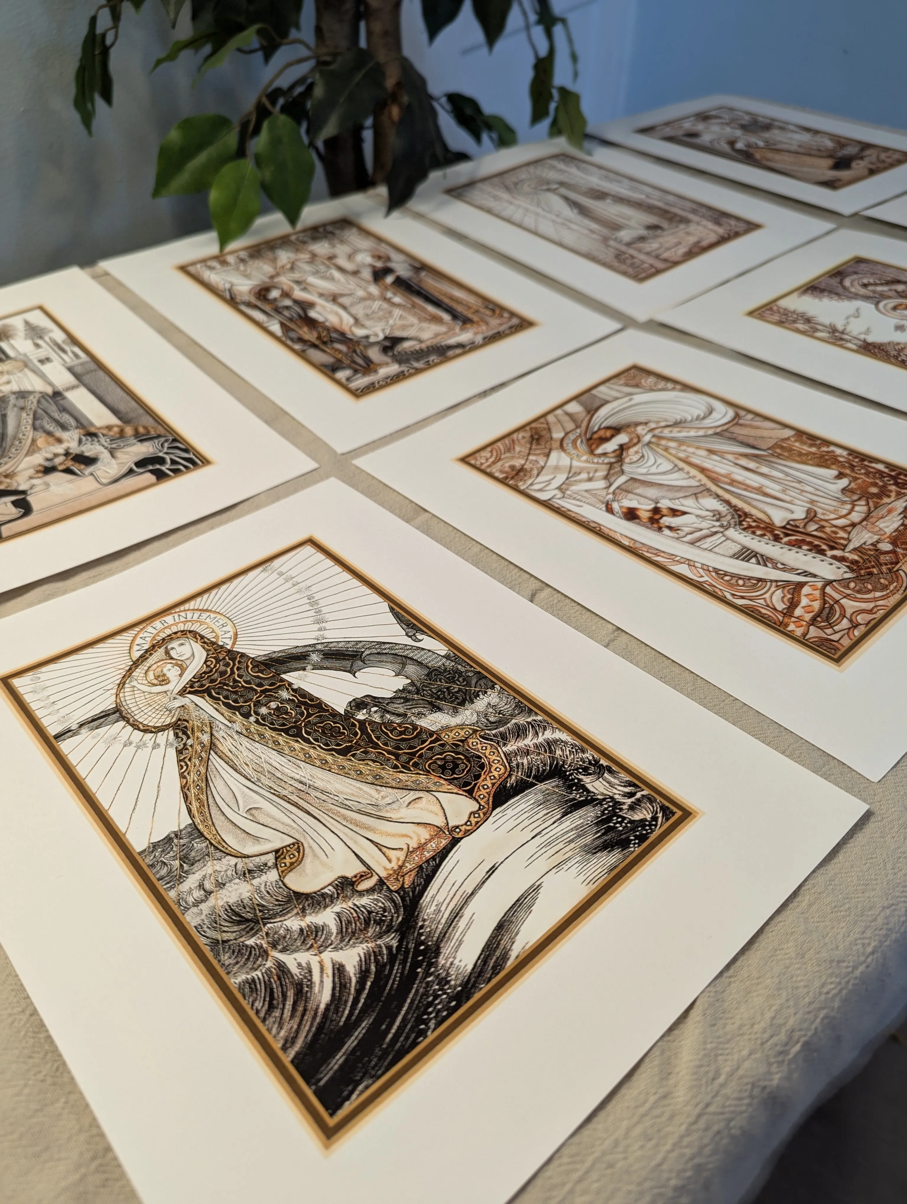 Loreto Embroideries – Print Collection – Set of 8 – 8.5x11" Vintage Catholic Art Prints – Archival Quality