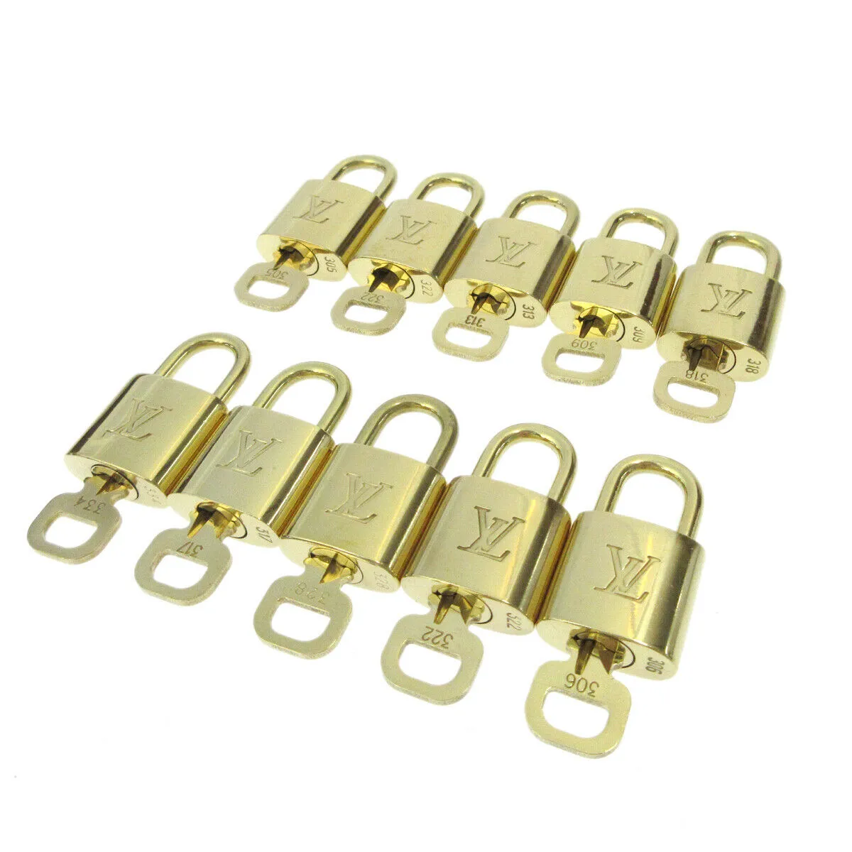LOUIS VUITTON Padlock & Key Bag Accessories Charm 10 Piece Set Gold 71761